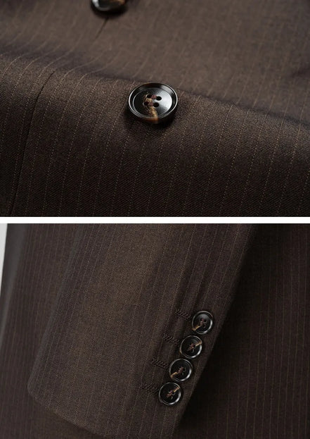 Men’s Brown Double-Breasted Striped Suit 2-Piece Set