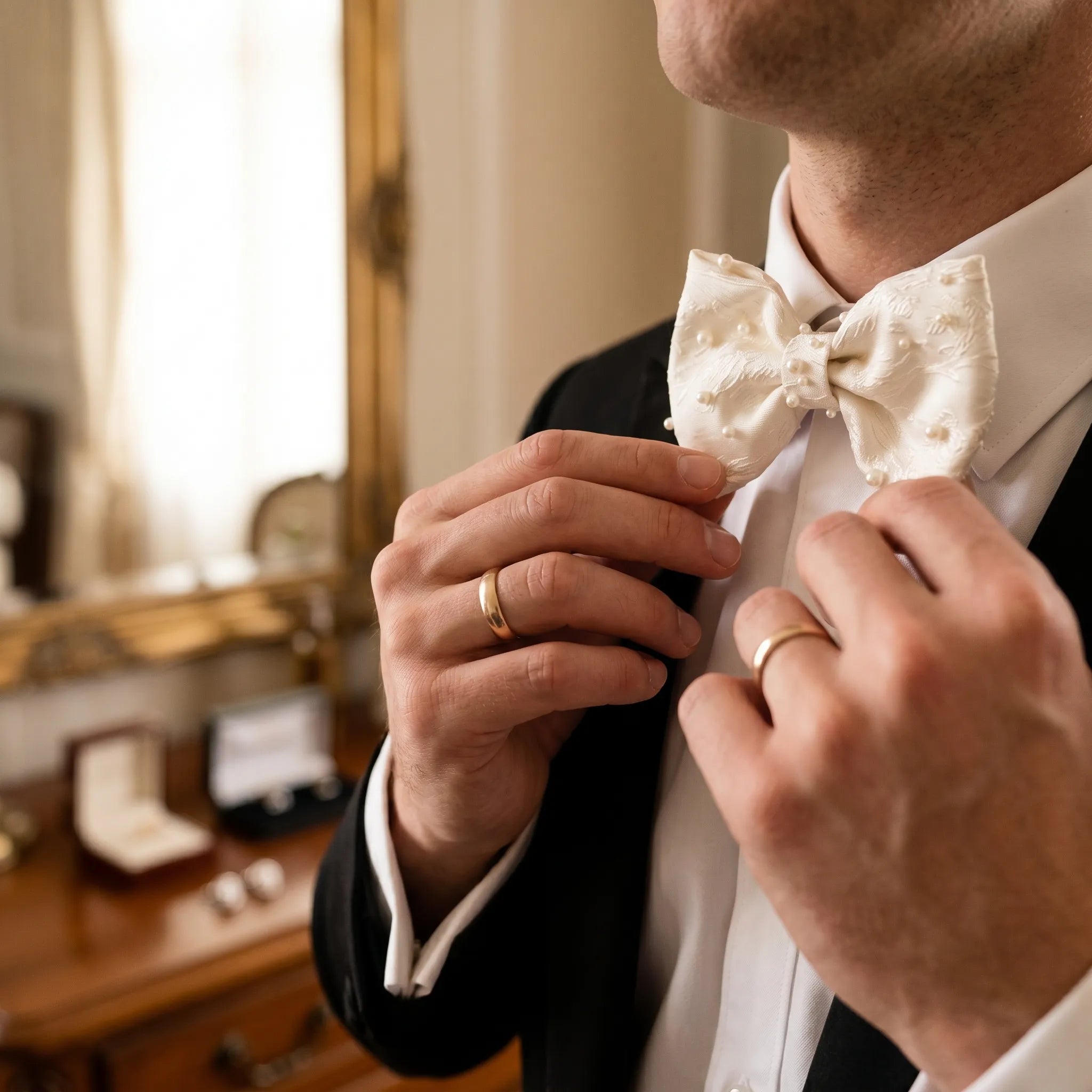 Nacre Elysium - Pearl Embellished Jacquard Bow Tie