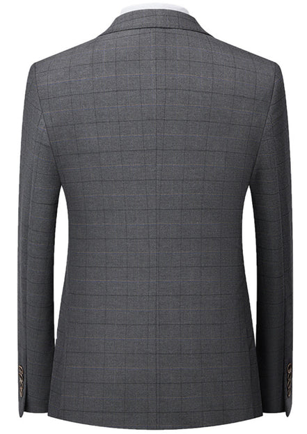 Men’s Gray Windowpane Plaid Slim Fit 3-Piece Suit