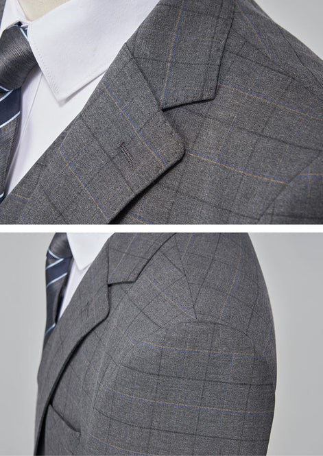 Men’s Gray Windowpane Plaid Slim Fit 3-Piece Suit