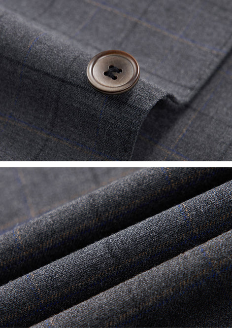 Men’s Gray Windowpane Plaid Slim Fit 3-Piece Suit