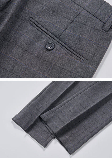 Men’s Gray Windowpane Plaid Slim Fit 3-Piece Suit