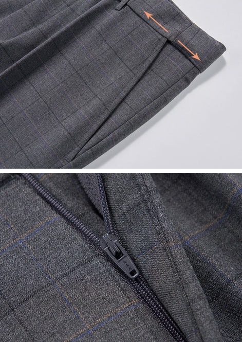 Men’s Gray Windowpane Plaid Slim Fit 3-Piece Suit