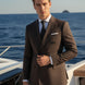 Brown Double-Breasted Striped Suit - Nevo Suits