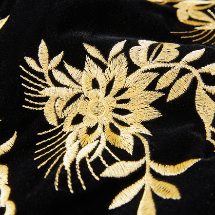 Men's Luxury Gold Floral Embroidered Black Velvet Tuxedo