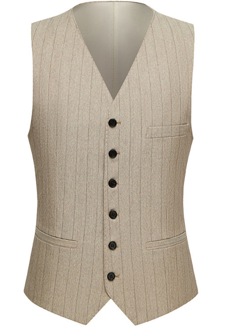 The Saharan Pinstripe - Khaki Herringbone 3-Piece Suit Set