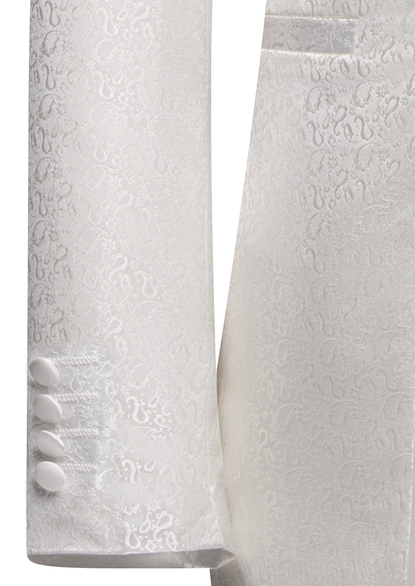 Product view of Ivory Meridian white 3-piece tuxedo set with vertical satin bands - Nevo Suits