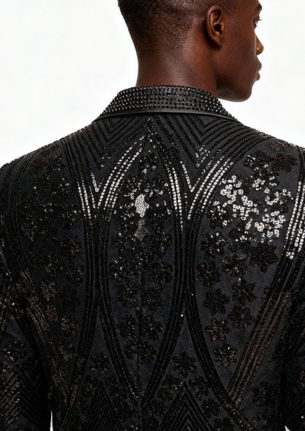 Men's Sequin Six-pointed Star Black Luxury Tuxedo