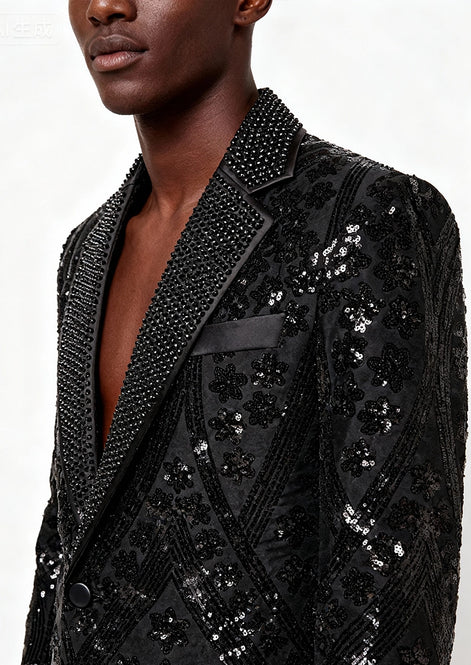 The Obsidian Galaxy - Black Sequin Velvet Dinner Jacket