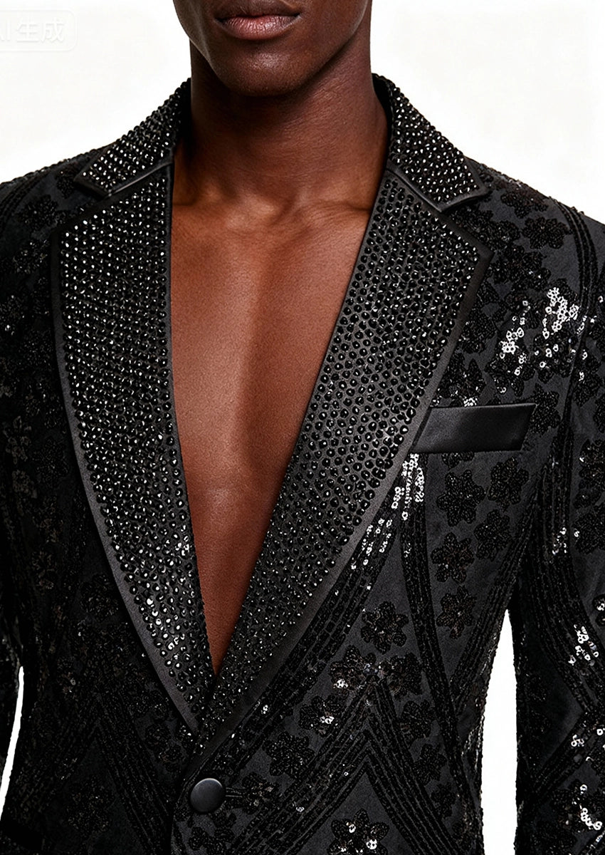 Men's Sequin Six-pointed Star Black Luxury Tuxedo