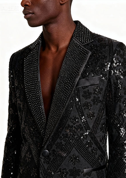 Men's Sequin Six-pointed Star Black Luxury Tuxedo
