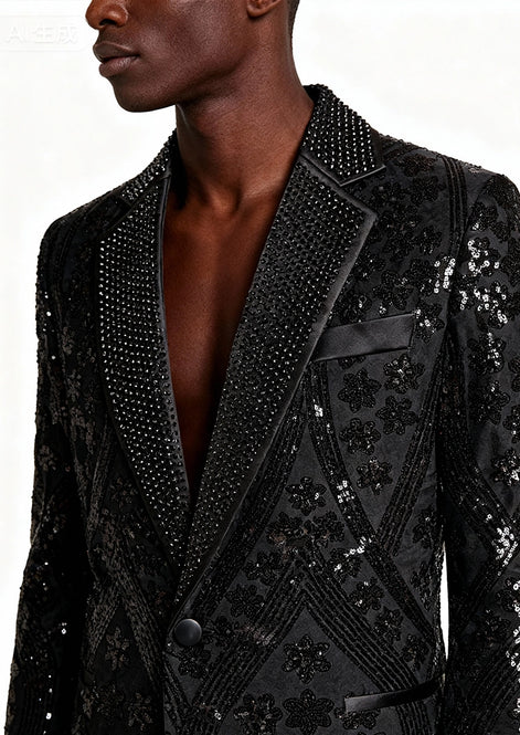 The Obsidian Galaxy - Black Sequin Velvet Dinner Jacket