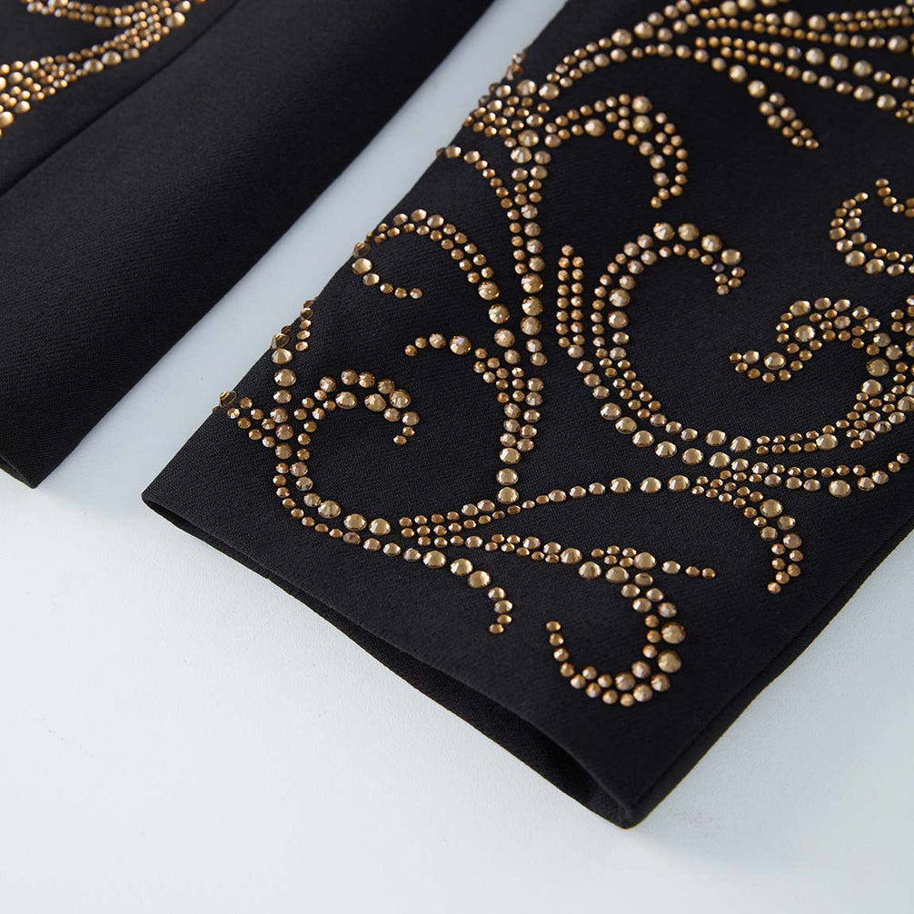 Diadem Pharaoh black dinner jacket with gold crown and scrolling crystal detailing - product view 21