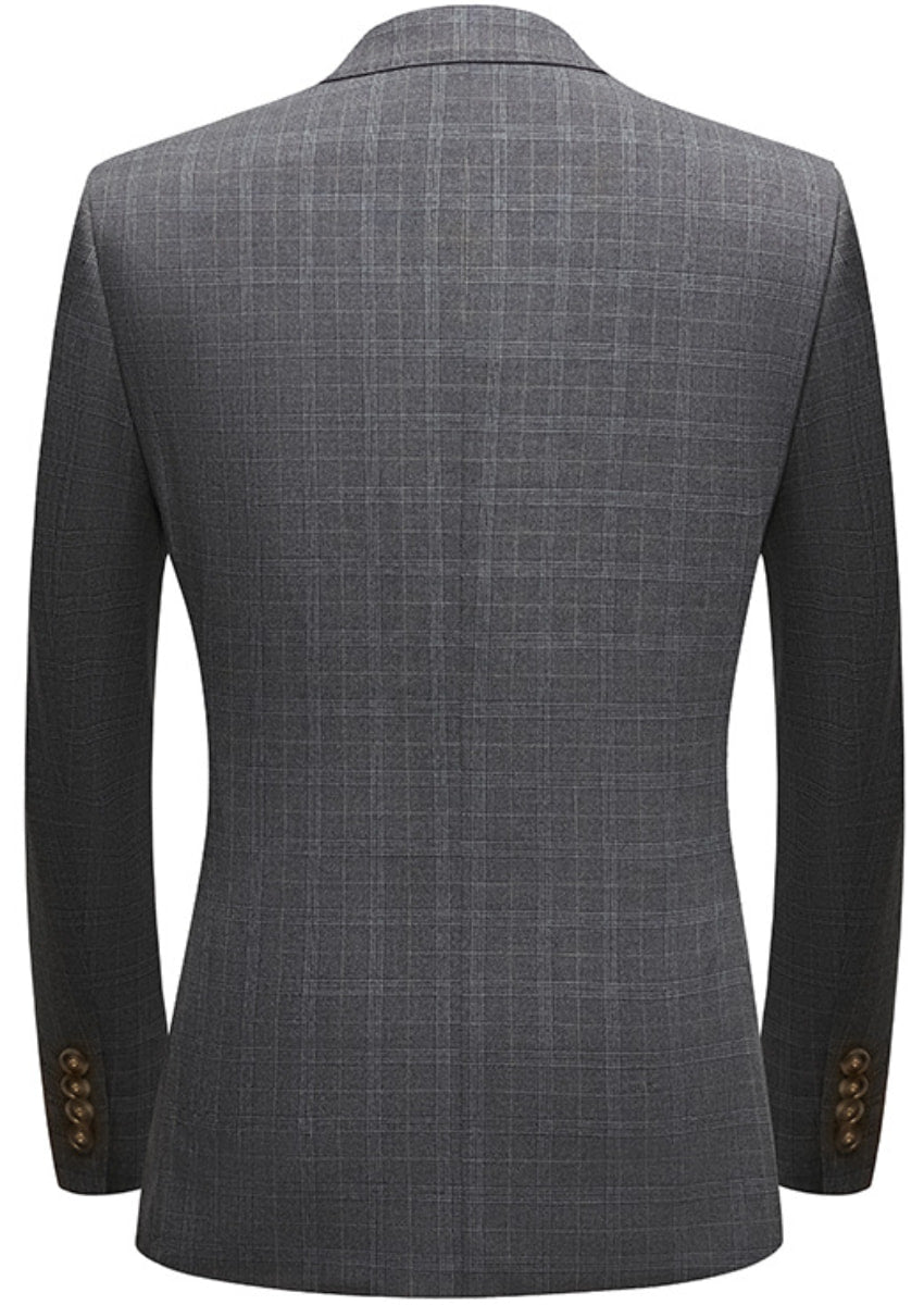 Men’s Gray Plaid Slim Fit 3-Piece Business Suit