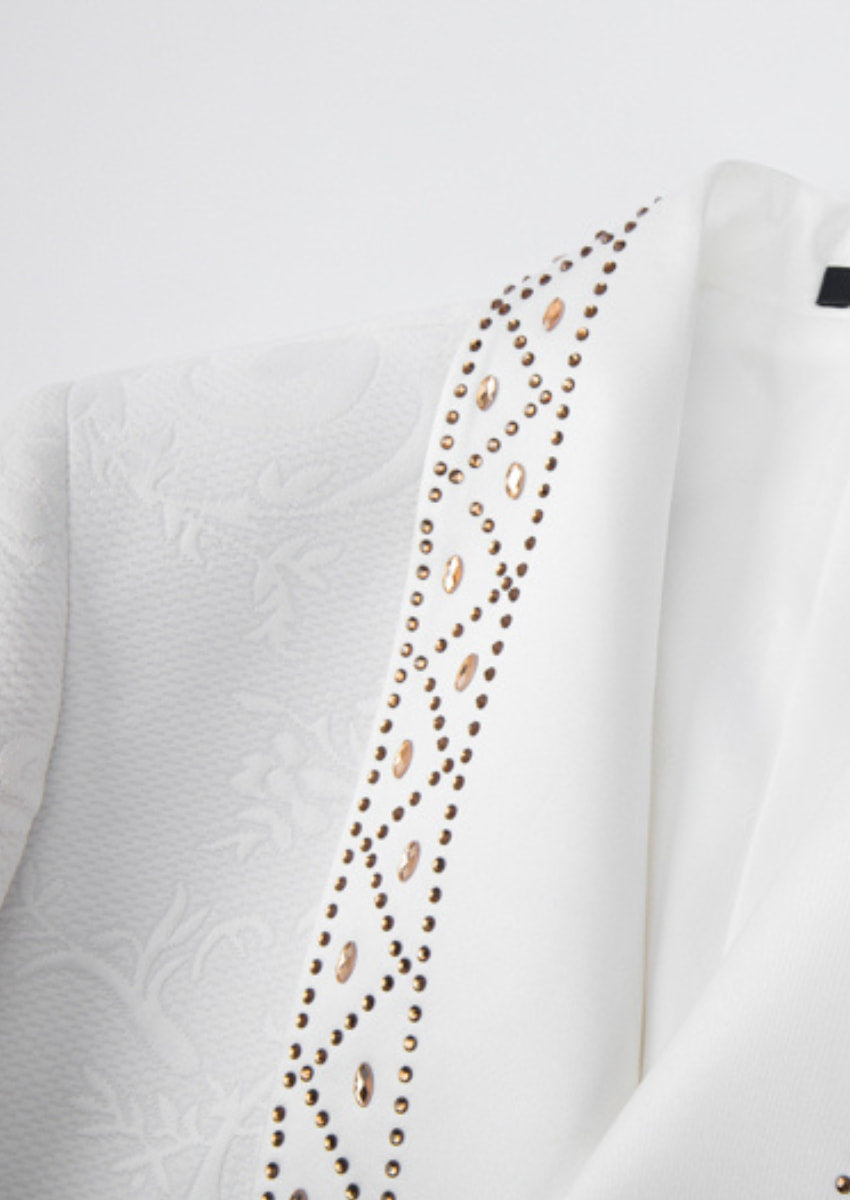 White 2-Piece Floral Jacquard Tuxedo