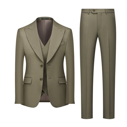 Men's Peak Lapel 3-piece Barge Collar Green  Suit