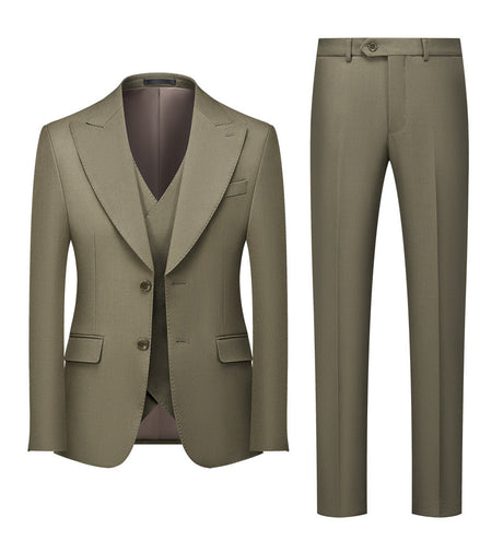 Men's Peak Lapel 3-piece Barge Collar Green  Suit