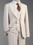 Men's Peak Lapel 3-piece Barge Collar White Suit
