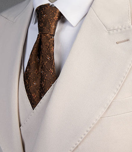Men's Peak Lapel 3-piece Barge Collar White Suit