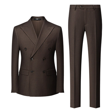 Men's 2-Piece Brown Striped Double-breasted Suit