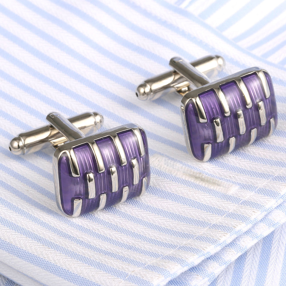 Men's Fashion Purple Enamel Geometric Cufflinks