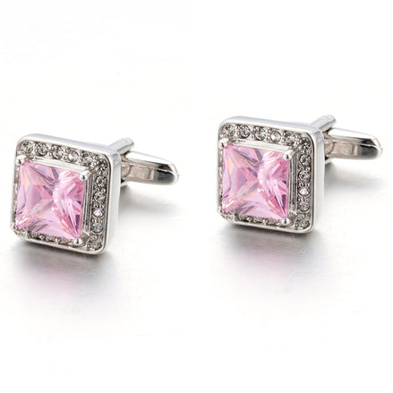 Men's High-Quality Geometric Pink Crystal Cufflinks