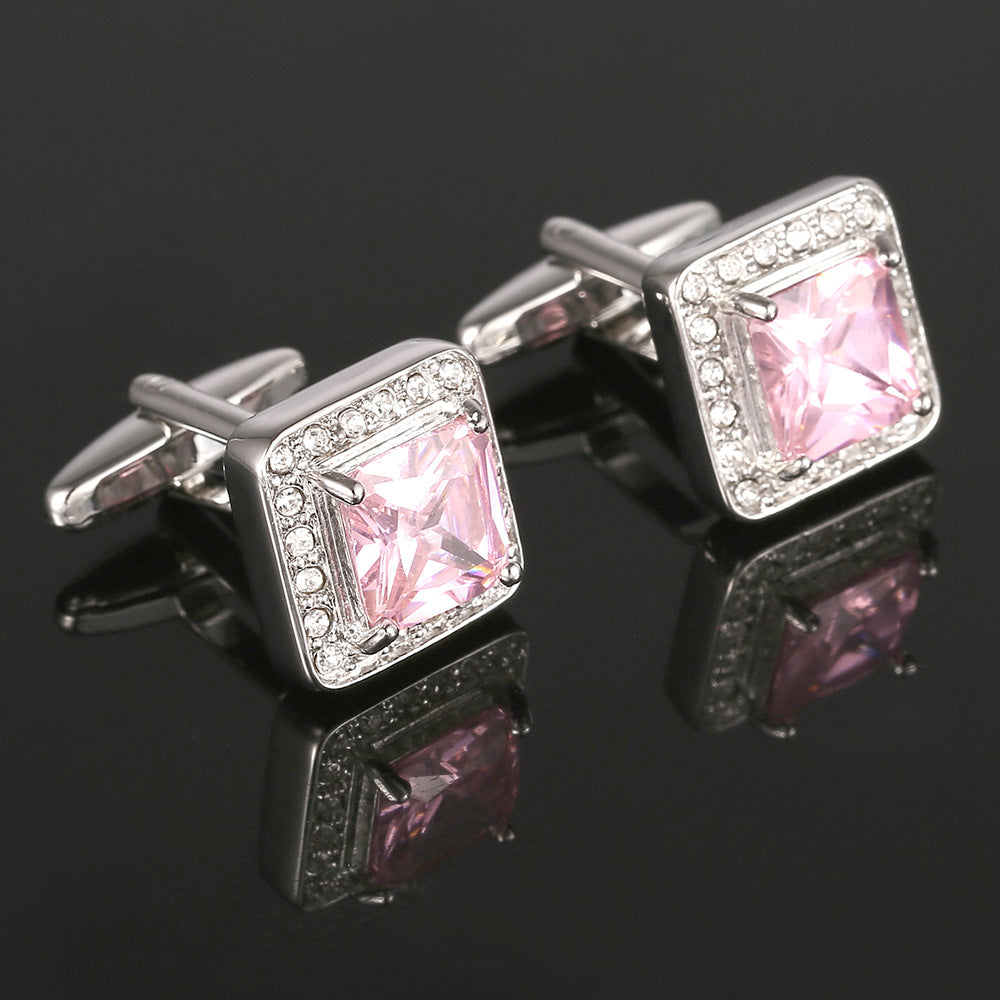 Men's High-Quality Geometric Pink Crystal Cufflinks