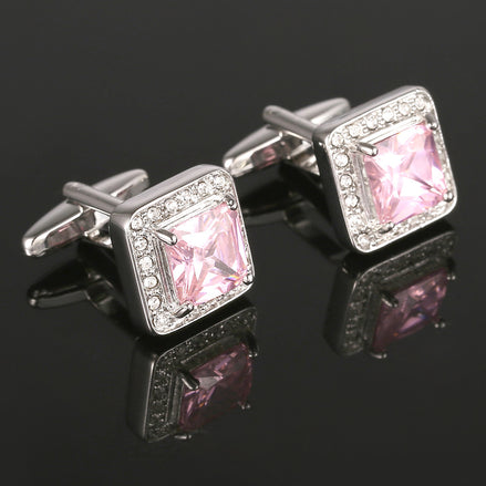Men's High-Quality Geometric Pink Crystal Cufflinks