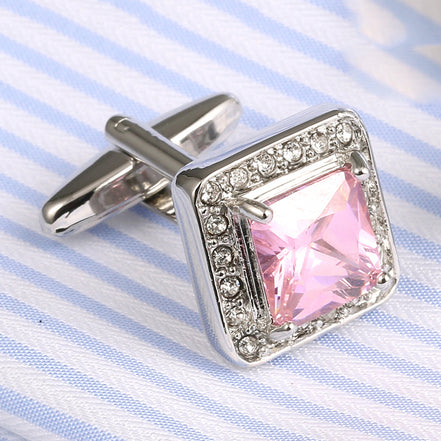Men's High-Quality Geometric Pink Crystal Cufflinks