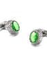 Men's Green Crystal Cufflinks Silver-Plated Copper Round Sleeve Studs
