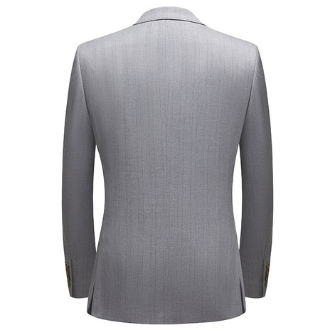 Sharp slim fit back view of The Sterling Pinstripe suit jacket showing structured shoulders