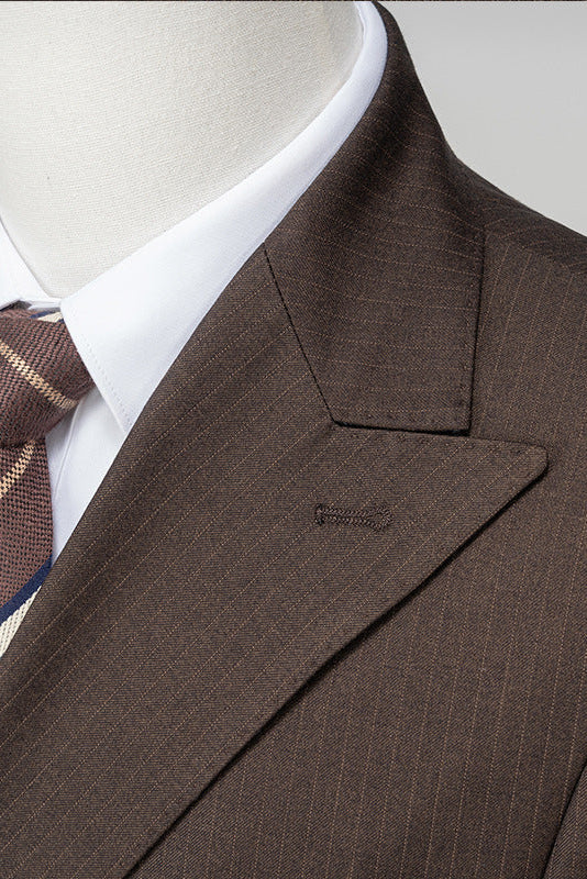 Side view - Sentinel Espresso double-breasted suit silhouette - Nevo Suits