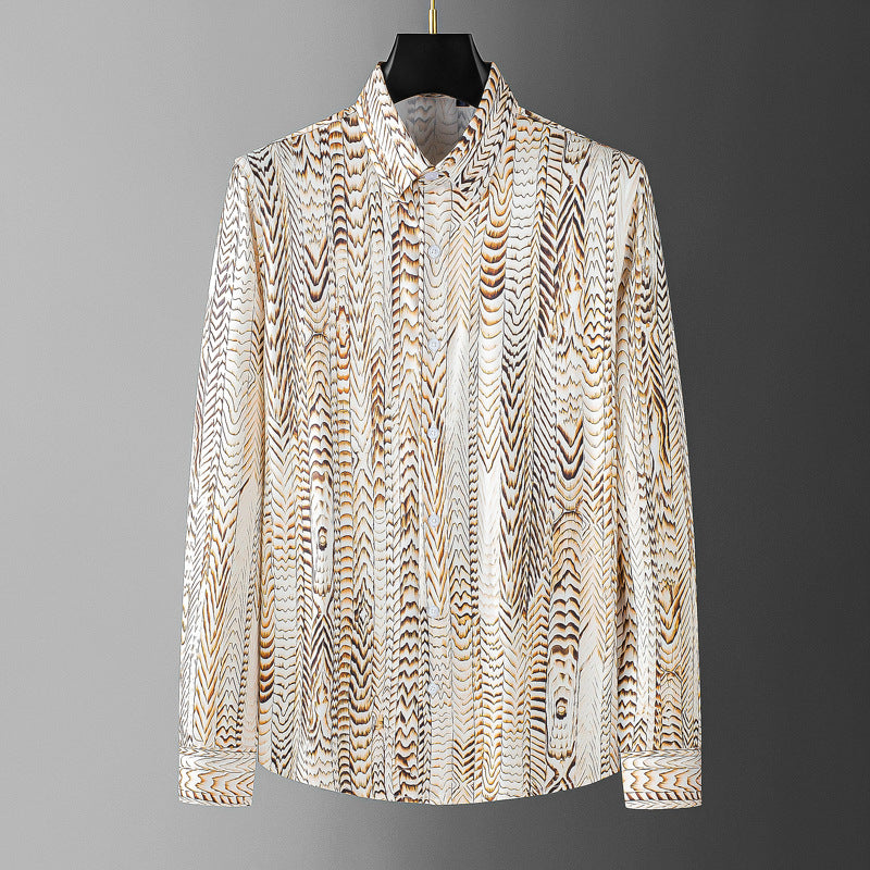 Saffron Note - Patterned Gold Mercerized Cotton Shirt