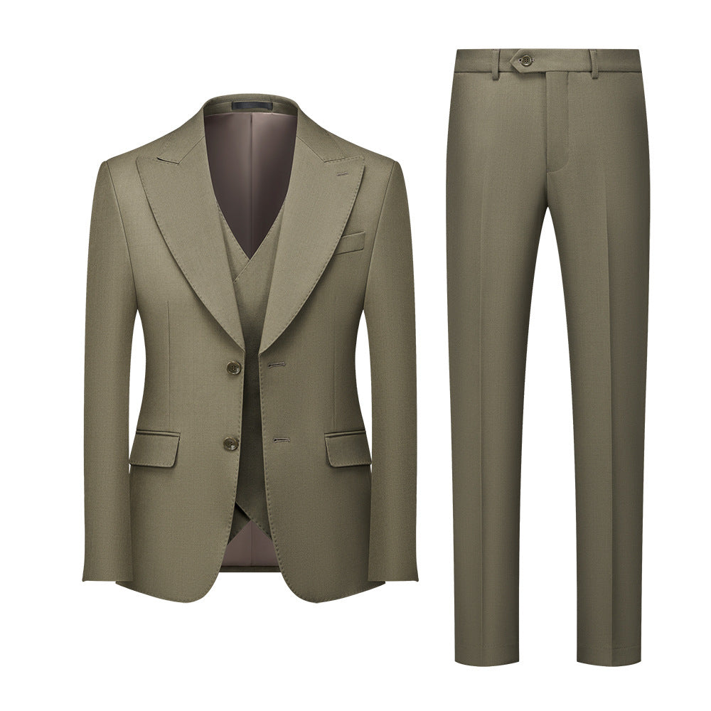 Solid Color Barge Collar Men's Three-piece Suit