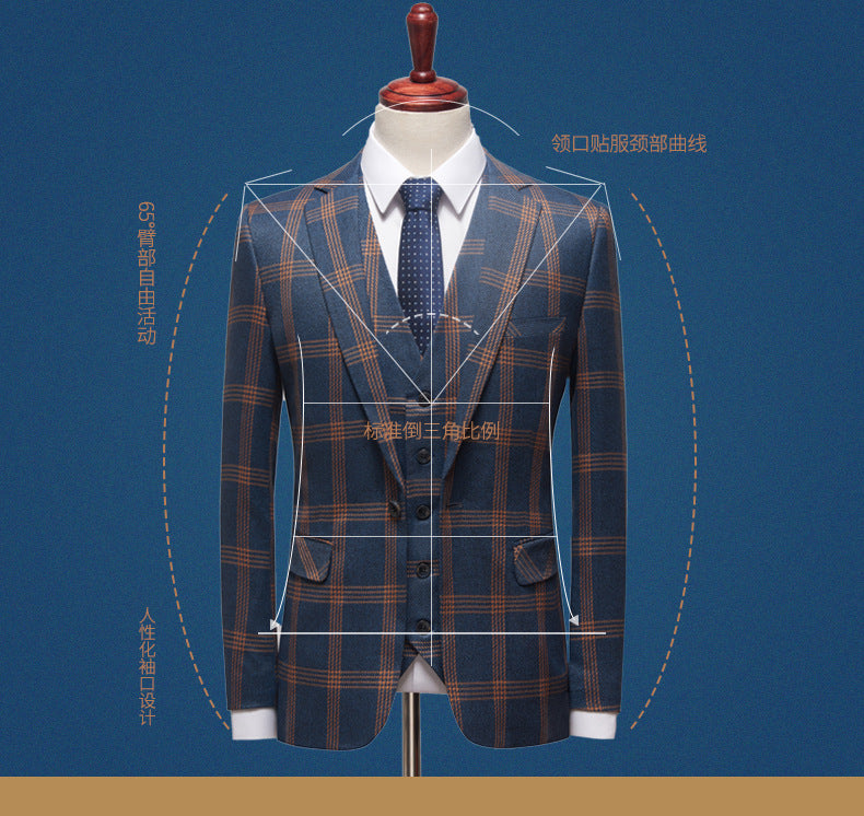 格子西服三件套