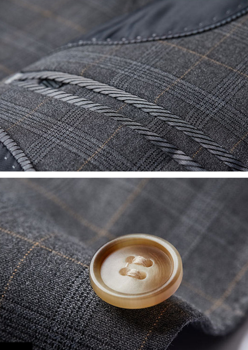 Men’s 3-Piece Slim Fit Plaid Suit Set for Business and Wedding