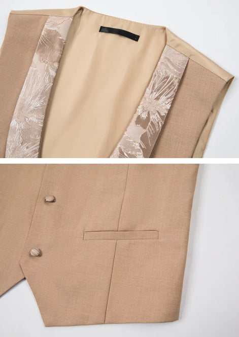 Champagne Gold Floral Jacquard Shawl Tuxedo - studio view 7 - Nevo Suit