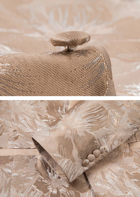 Champagne Gold Floral Jacquard Shawl Tuxedo - studio view 6 - Nevo Suit