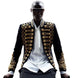 Black male model wearing The Royal Commander velvet military tuxedo with gold braiding - Nevo Suits