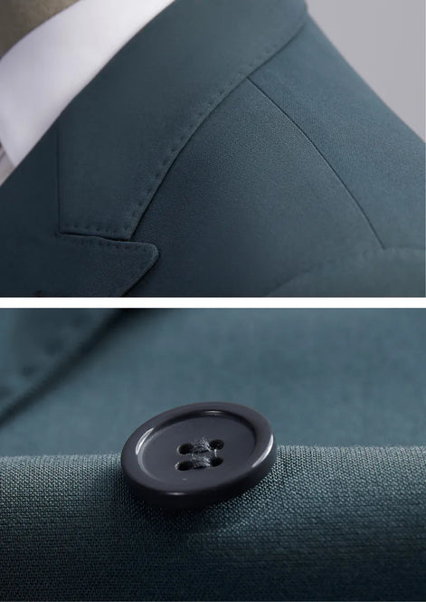 Men’s Green Double-Breasted 2-Piece Suit with Barge Collar