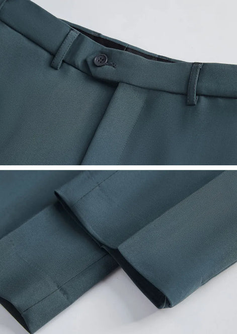 Men’s Green Double-Breasted 2-Piece Suit with Barge Collar