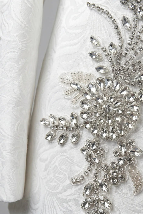 Diamond Empyrean - White Jacquard & Heavy Crystal 3-Piece Tuxedo