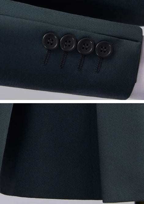 Men’s Green Double-Breasted 2-Piece Suit with Barge Collar