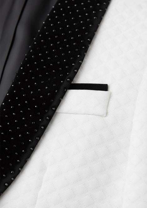 The Diamond Royale - White Jacquard & Velvet Contrast Tuxedo Set