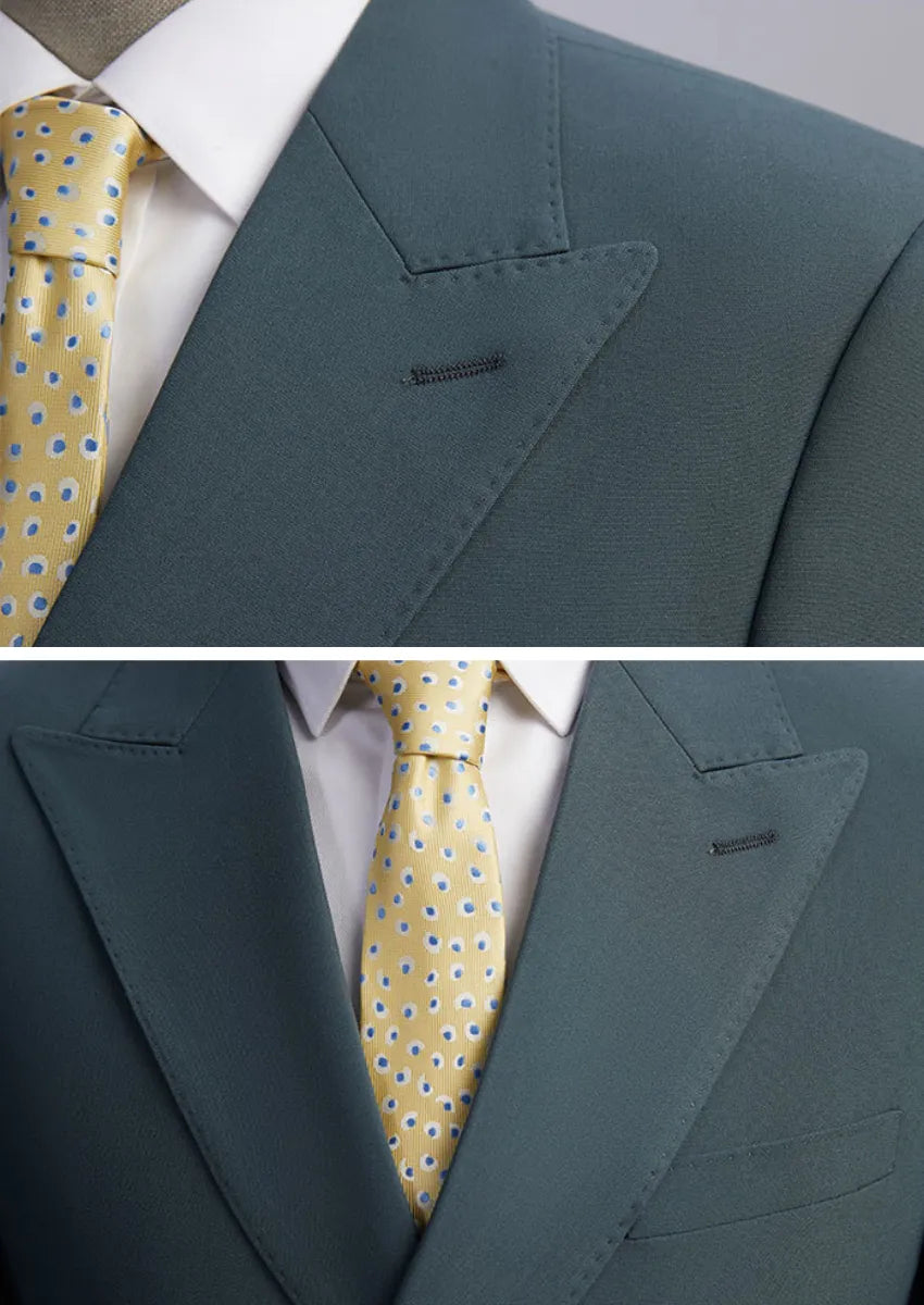 Men’s Green Double-Breasted 2-Piece Suit with Barge Collar