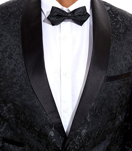 black jacquard tuxedo details