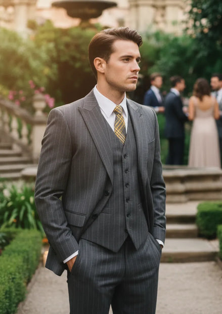 Men’s 3-Piece Slim Fit Plaid Suit Set for Business and Wedding