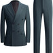 Men’s Green Double-Breasted 2-Piece Suit with Barge Collar