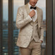 Champagne gold shimmering jacquard tuxedo lifestyle shot - Nevo Suits