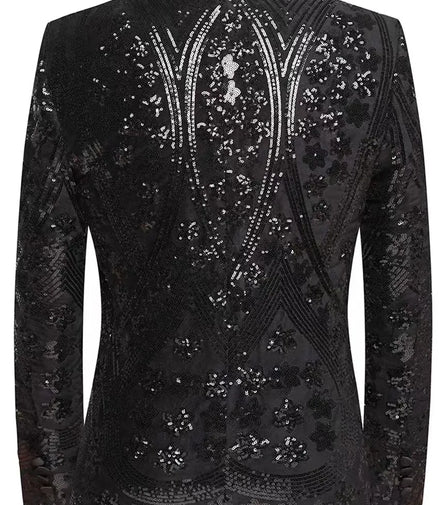 Men's Sequin Six-pointed Star Black Luxury Tuxedo